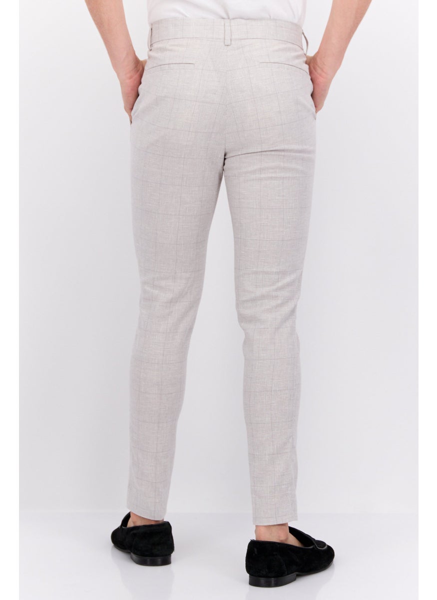Asos Design - Men Regular Fit Plaid Chino Pants, Grey - Image 1