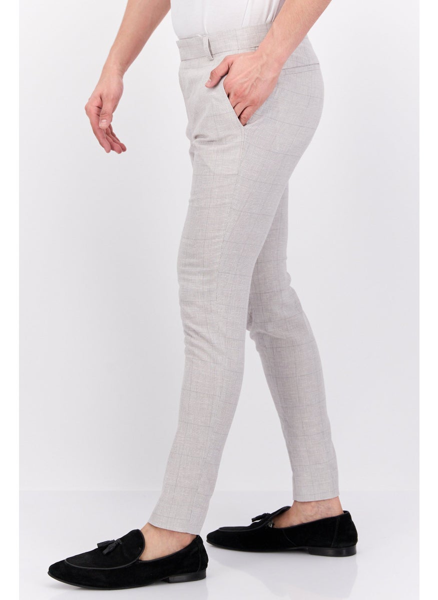 Asos Design - Men Regular Fit Plaid Chino Pants, Grey - Image 1