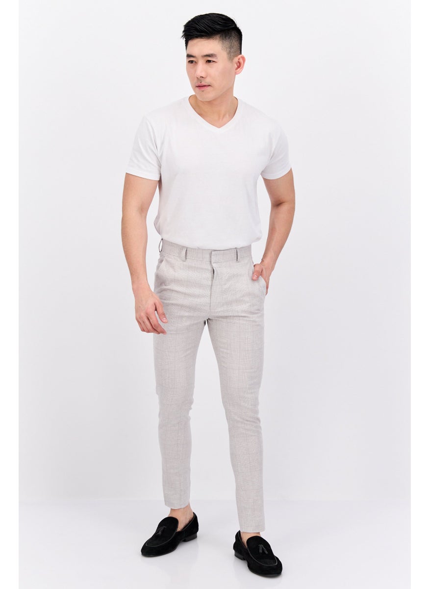 Asos Design - Men Regular Fit Plaid Chino Pants, Grey - Image 1