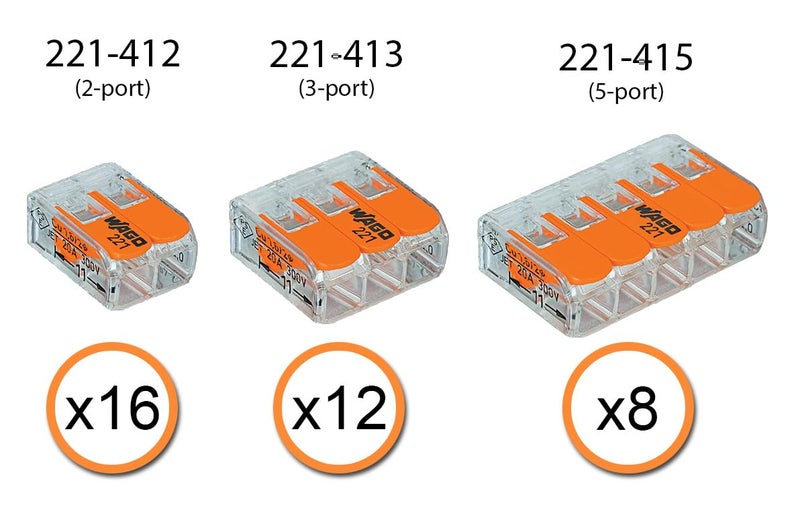 Peppy Products WAGO 221 Lever-Nuts 36pc Compact Splicing Wire Connector Assortment. Includes (16x) 221-412, (12x) 221-413, (8X) 221-415 - Image 3
