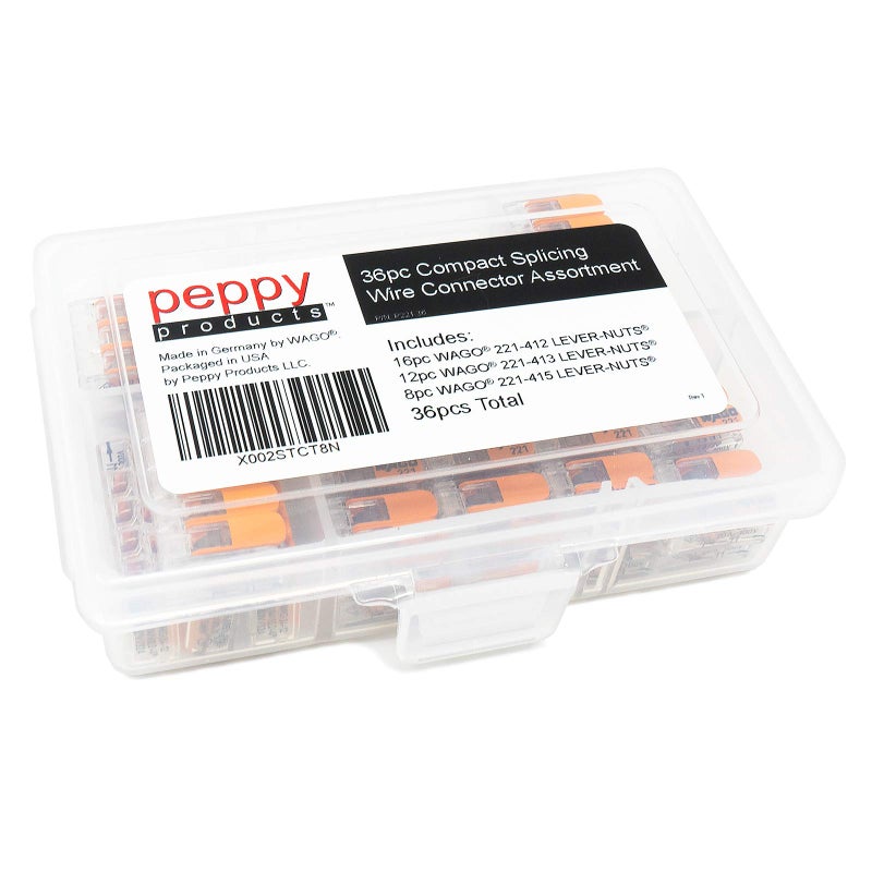 Peppy Products WAGO 221 Lever-Nuts 36pc Compact Splicing Wire Connector Assortment. Includes (16x) 221-412, (12x) 221-413, (8X) 221-415 - Image 2