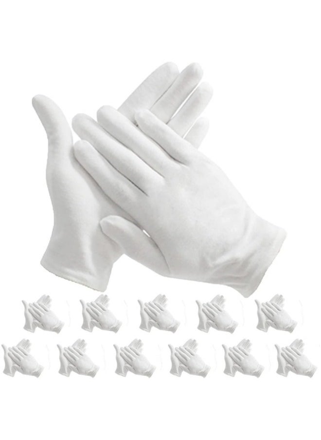 Generic 24 Pcs (12 Pair) White Cotton Gloves for Dry Hand Moisturizing Cosmetic Eczema Hand Spa and Coin Jewelry Inspection, Checking Gloves,Serving Gloves Stretchable  - Image 1