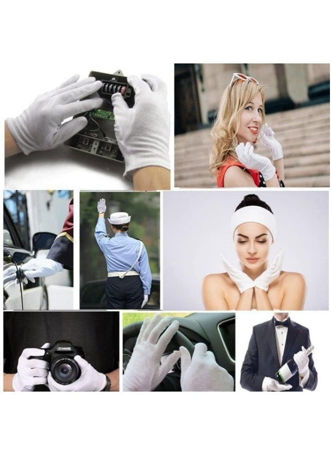 Generic 24 Pcs (12 Pair) White Cotton Gloves for Dry Hand Moisturizing Cosmetic Eczema Hand Spa and Coin Jewelry Inspection, Checking Gloves,Serving Gloves Stretchable  - Image 4