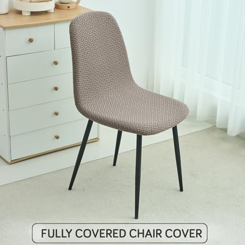 HOKIPO Jacquard 210gsm Shell Chair Cover, Mid Century Modern Dining Chair Cover, Pack of 1, Taupe Brown, (AR-5357-KHK) - Image 2