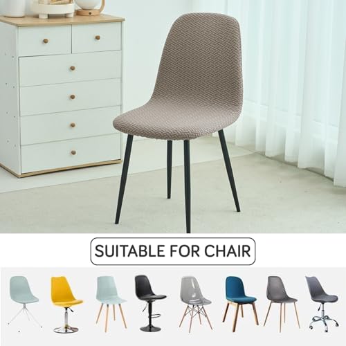 HOKIPO Jacquard 210gsm Shell Chair Cover, Mid Century Modern Dining Chair Cover, Pack of 1, Taupe Brown, (AR-5357-KHK) - Image 3