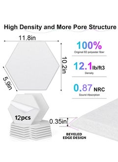 Muyixin Recording Studio Soundproof Acoustic Panels for Wall Tiles Noise Blocking Self-Adhesive 11.8''X10''X0.35'' High Density Polyester Deadening Foam Panel for Door (M Hexagon 12 Pack)  - Image 2