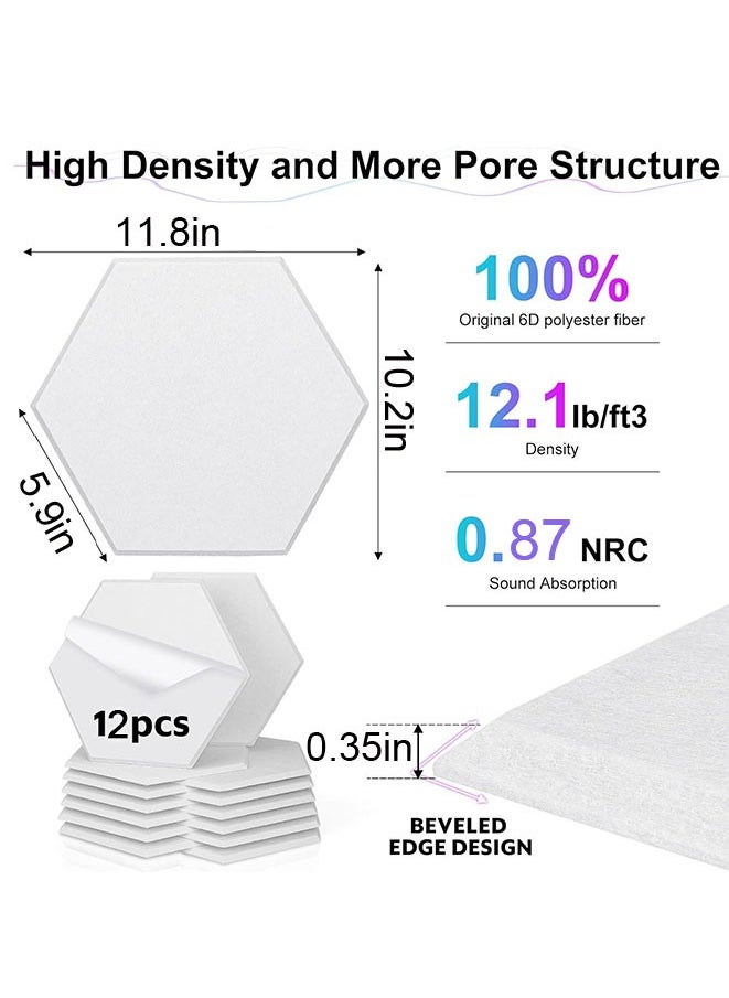 Muyixin - Recording Studio Soundproof Acoustic Panels for Wall Tiles Noise Blocking Self-Adhesive 11.8''X10''X0.35'' High Density Polyester Deadening Foam Panel for Door (M Hexagon 12 Pack) - Image 1
