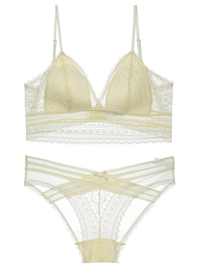 Loquat Comfy Ultra Thin Cup Lace Bra And Panty Set Beige