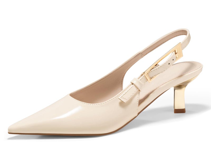 Coutgo Womens Slingback Kitten Heels Closed Pointed Toe Pumps Buckle Strap Wedding Party Dress Shoes, Cream White, Size 8 - Image 1
