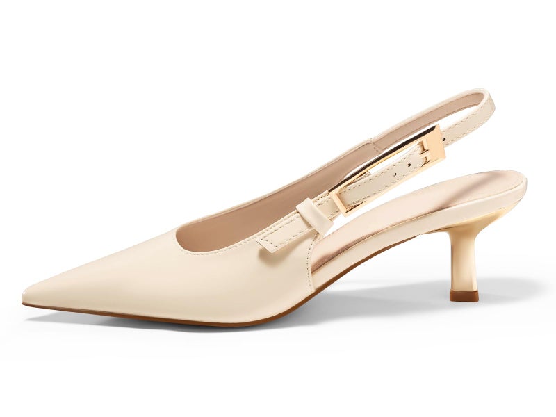 Coutgo Womens Slingback Kitten Heels Closed Pointed Toe Pumps Buckle Strap Wedding Party Dress Shoes, Cream White, Size 8 - Image 3
