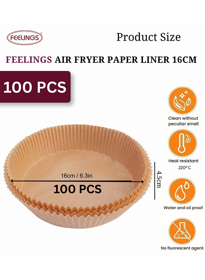 Feelings Round Air Fryer Paper Liners, 16cm, Pack of 100 – Non-Stick Grease-Proof Disposable Parchment Sheets for Air Fryers, Steamers & Baking, Easy-Cleanup Kitchen Liners, Beige - Image 3
