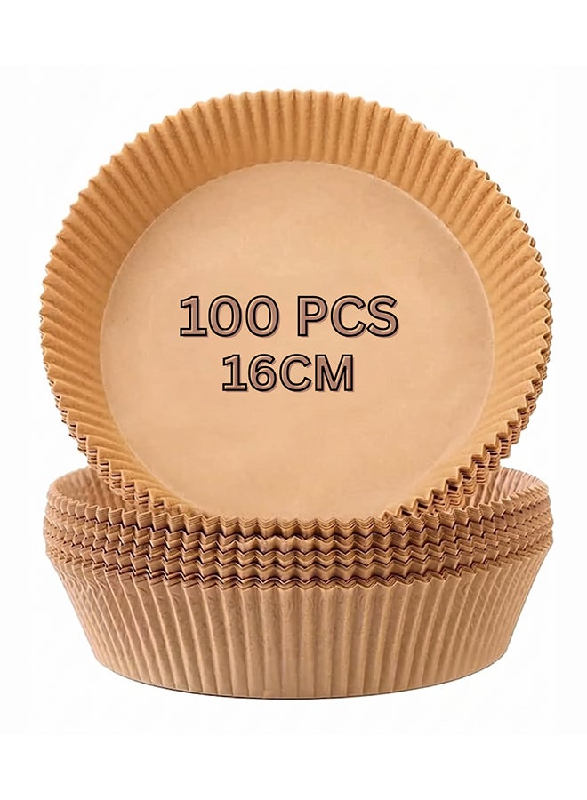Feelings Round Air Fryer Paper Liners, 16cm, Pack of 100 – Non-Stick Grease-Proof Disposable Parchment Sheets for Air Fryers, Steamers & Baking, Easy-Cleanup Kitchen Liners, Beige - Image 1