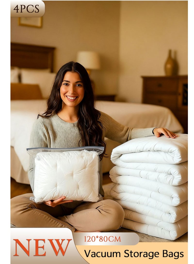 4-Pack Jumbo Vacuum Storage Bags, 120x80cm Space Saver Compression Bags for Clothes, Bedding & Comforters - Image 1