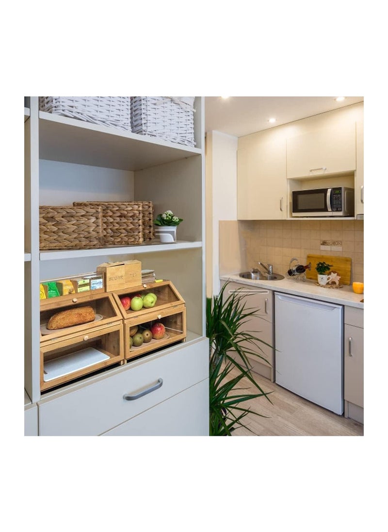 Eworld - 2 Tier Bamboo Bread Storage with Clear Acrylic Windows, Double Decker Space Saving Dry Food Container, Rustic Wooden Bread Bin and Crock Tin Keeper for Kitchen Countertop and Dining Table - Image 1