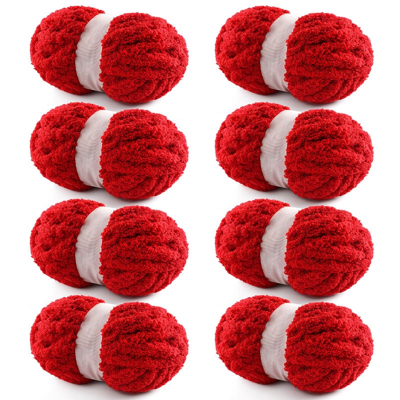 NDICANG 8 Pack Chunky Yarn for Hand Knitting - Chunky Chenille Blanket Yarn for Crocheting - Jumbo Fluffy Yarns for Crochet - Super Bulky Yarns 25 yds 7.7 oz Each Skein (Red) - Image 1