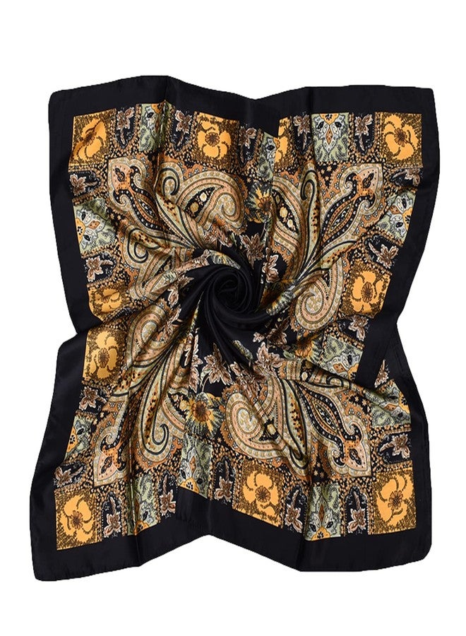 EIysee 35 x 35 Women's Fashion Pattern Large Square Silk Like Hair Scarf Head Sleeping Wrap Satin Neck Bandana for Gift, Large Cashews - Black, 35*35in - Image 1