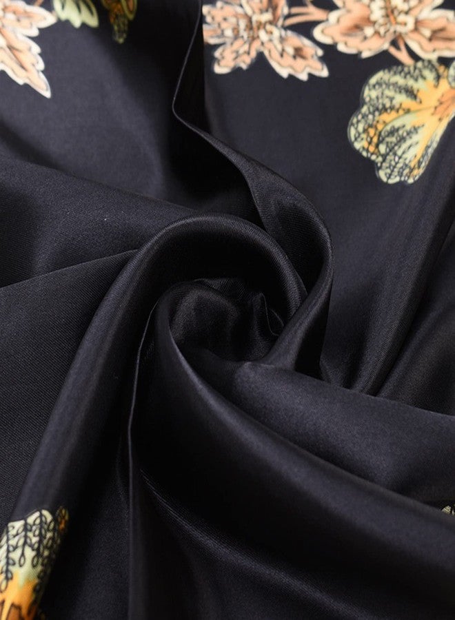 EIysee 35 x 35 Women's Fashion Pattern Large Square Silk Like Hair Scarf Head Sleeping Wrap Satin Neck Bandana for Gift, Large Cashews - Black, 35*35in - Image 3
