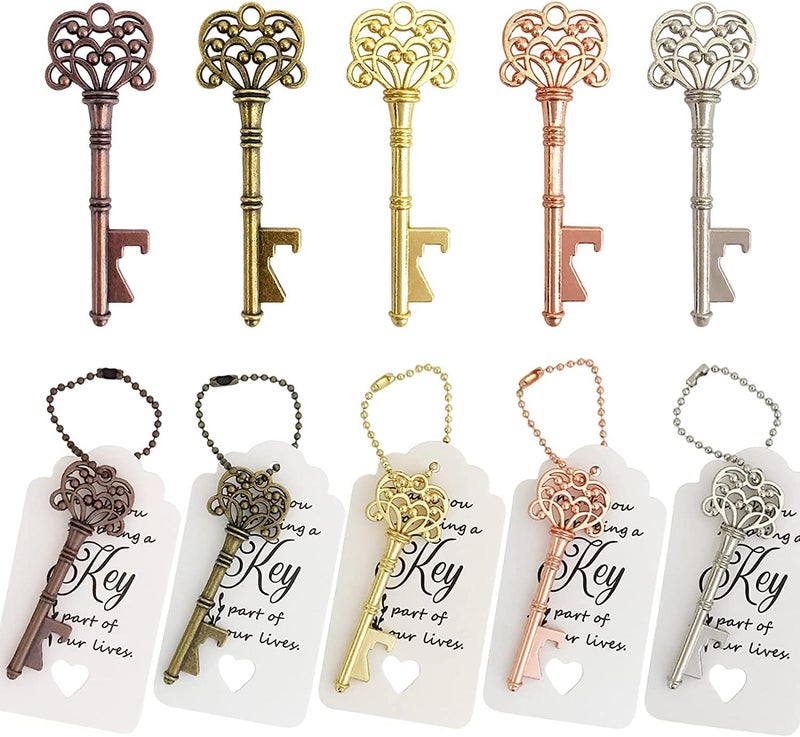 WODEGIFT 100 PCS Wedding Favors Key Bottle Openers,Vintage Skeleton Key Bottle Opener, Wedding Favors Key Bottle Opener Rustic Decoration (5 colors mix and match) - Image 1