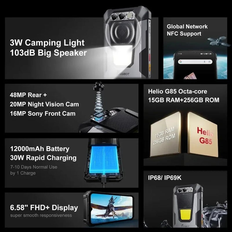 فوسيبوت هاتف ذكي fossibot F106 PRO - أسود - Image 3