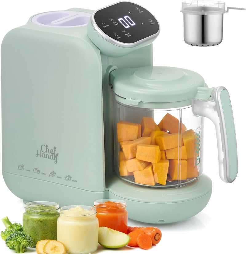 chefhandy Baby Food Maker, 5 in 1 Baby Food Processor, Puree Maker Grinder with Steam Pot, TouchScreen Multifunctional Steamer Blender, Milk Bottle Warmer Function, Auto Cooking, Mills Machine-Green - Image 1