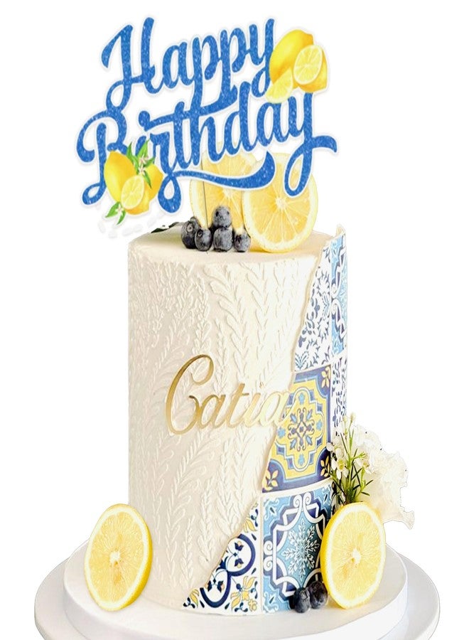 Roaring Good Time زينة كعكة عيد ميلاد باللون الأزرق الليموني، غطاء كعكة باللون الأزرق الليموني، زينة كعكة بالليمون لحفلة عيد ميلاد بطابع الليمون - Image 1