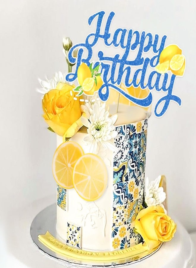 Roaring Good Time زينة كعكة عيد ميلاد باللون الأزرق الليموني، غطاء كعكة باللون الأزرق الليموني، زينة كعكة بالليمون لحفلة عيد ميلاد بطابع الليمون - Image 3