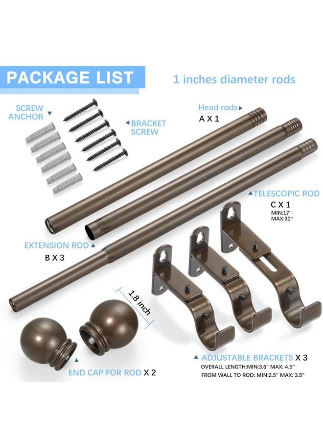 AMZSEVEN Curtain Rods for Windows 16 to 76 Inches, Curtain Rod Max Adjustable Length of 88 IN, 1" Diameter Drapery Rods Round Finials, Brown, Pack of 1 - Image 3