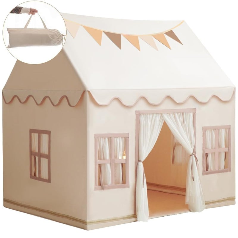 Rongfa Large Kids Tent Playhouse Base Fabric with Star Lights Flags and Tote Bags Kids Play Tent Indoor Outdoor Washable Teepee Tent for Boys Girls Play House for Toddler Neutral Color - Image 2