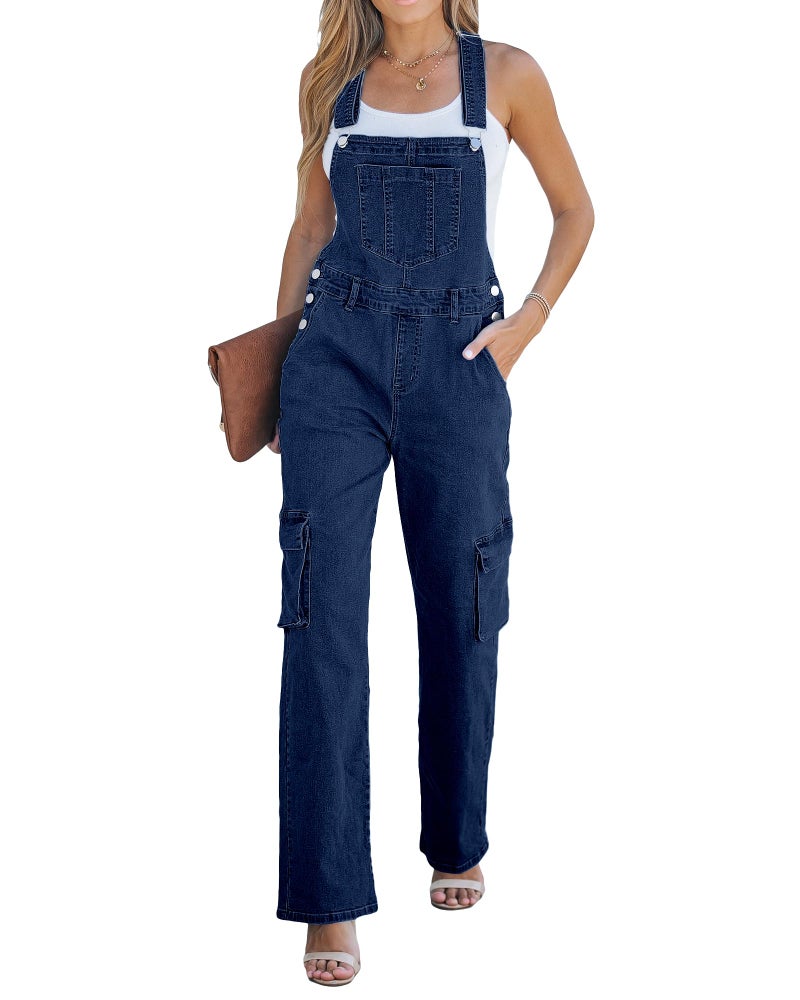 luvamia 90S Outfit For Women Rompers For Women Long Pant Wide Leg Denim Jumpsuit Cotton Overalls For Womens Dark Blue medium Size 8 Size 10 - Image 1