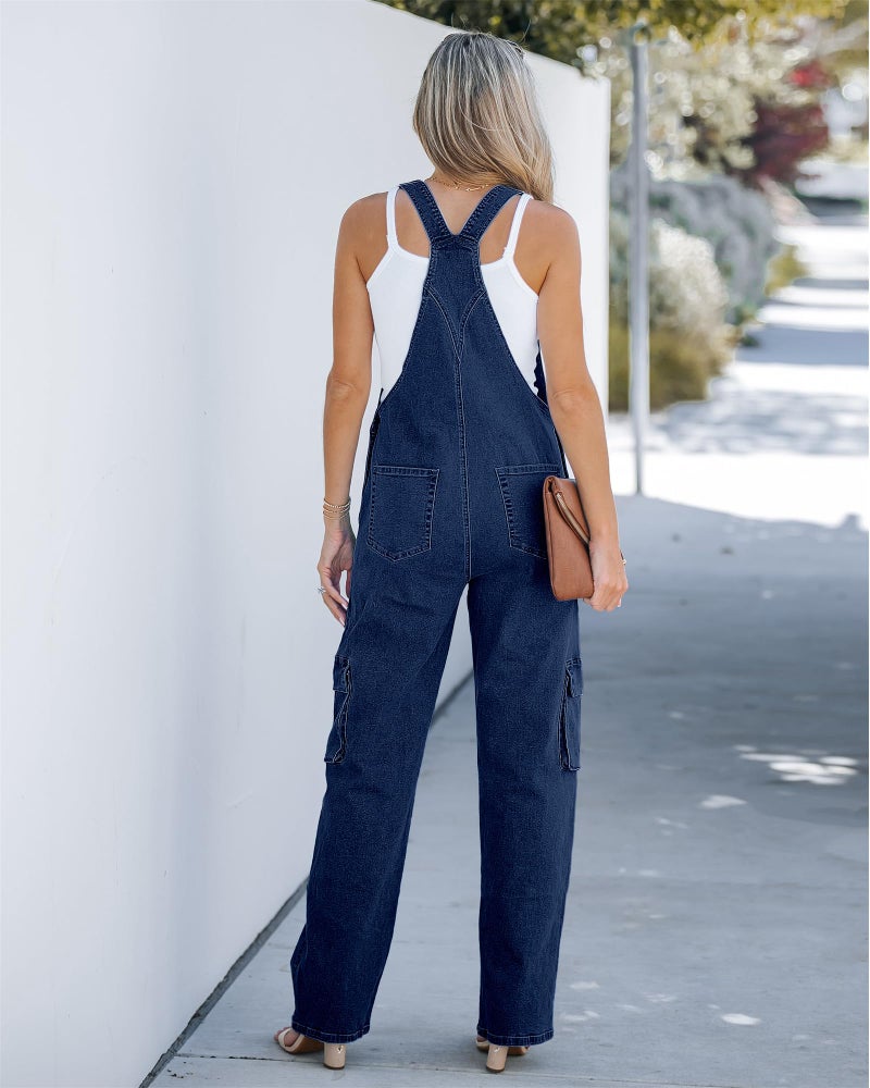luvamia 90S Outfit For Women Rompers For Women Long Pant Wide Leg Denim Jumpsuit Cotton Overalls For Womens Dark Blue medium Size 8 Size 10 - Image 2
