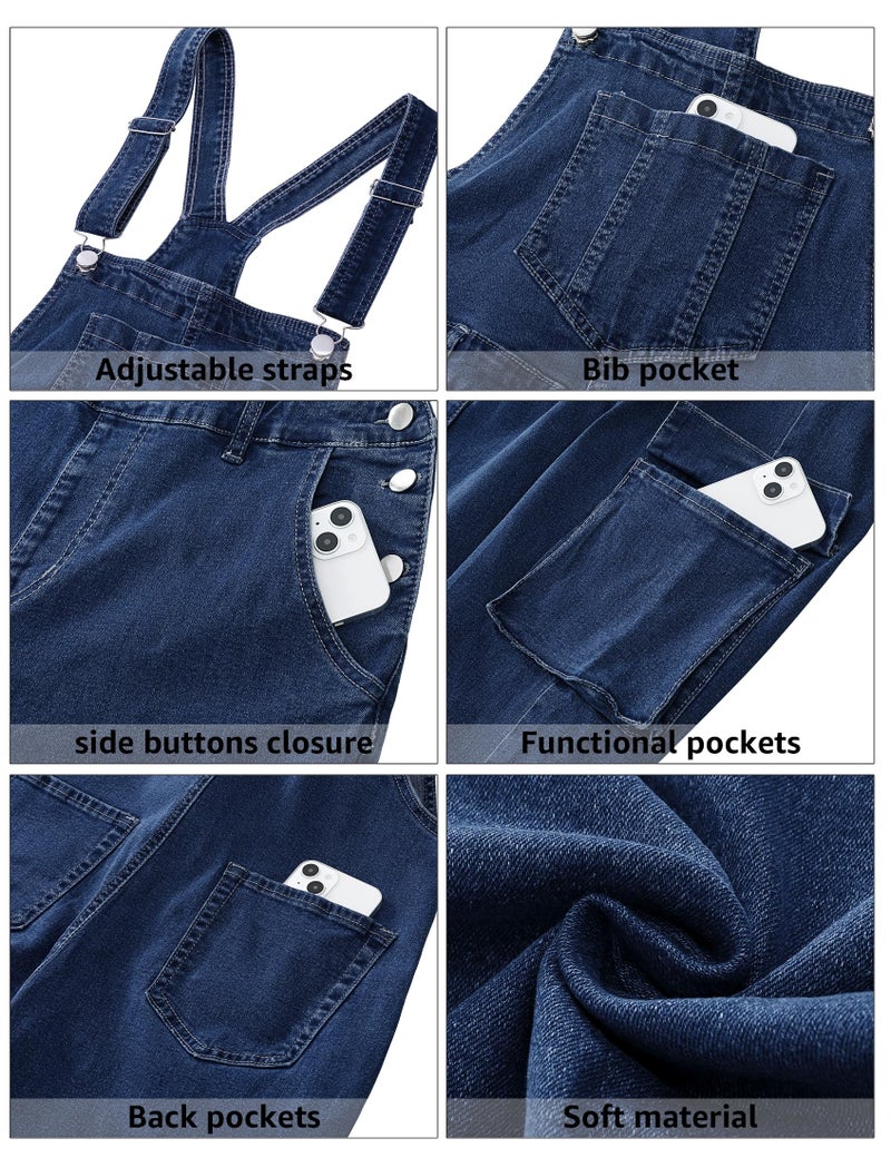 luvamia 90S Outfit For Women Rompers For Women Long Pant Wide Leg Denim Jumpsuit Cotton Overalls For Womens Dark Blue medium Size 8 Size 10 - Image 5