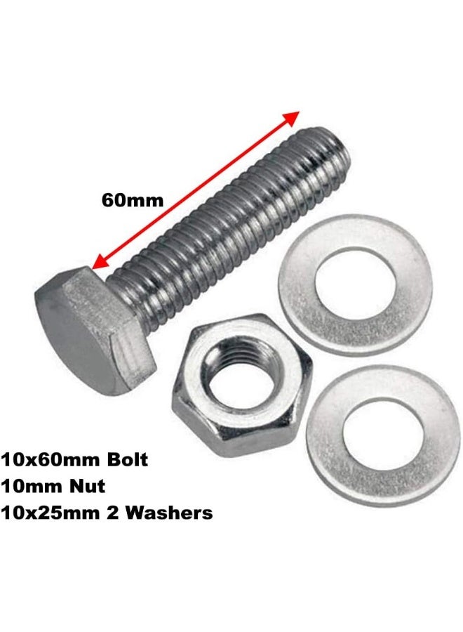 Royal Apex 12 pcs Hex Head Screw Bolts Nuts & Washers Fully Thread GI Plain Finish Bolt Set. (10, 60MM) - Image 2