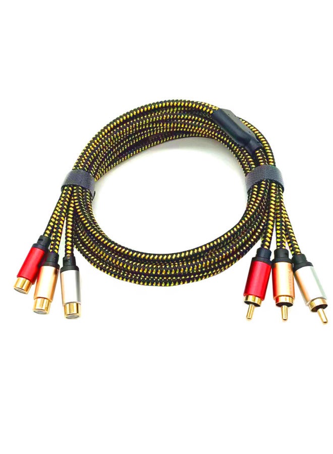 Lotus Six-head Line AV Audio And Video Line 3RCA Male-to-female TV DVD Set-top Box Dancing Blanket Game Extension Line-Color:Gold-Line Length:2 M  - Image 1