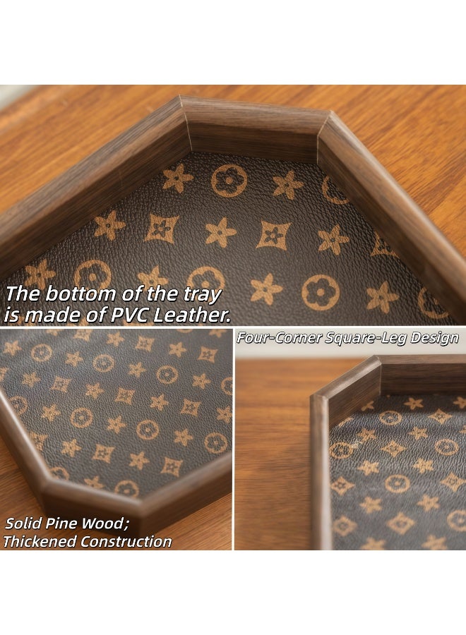 XiuWoo Storage Tray for jewelry and decorative items,Luxury Wooden Tray With Leather Texture,Serving Tray Decor Platter,Elegant Jewelry Entrance Storage Plate,Cosmetic Perfume Makeup Display Decorative Tray Tea Fruit Tray Jewelry Tray,for Living Room Storage Foods Drinks Makeups Jewelry,Decorative Accessory - Image 3