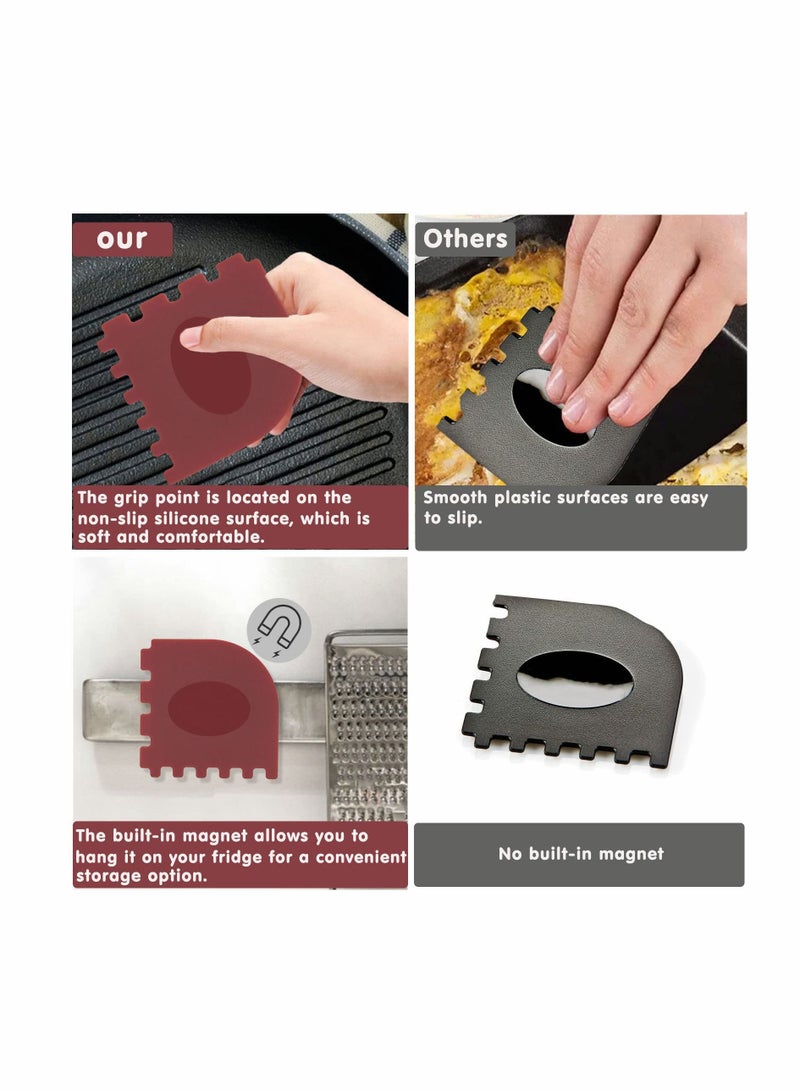 كاست ويف مكشطة مقلاة الشواء ، مكشطة من الحديد الزهر KASTWAVE مع مغناطيس مدمج ، مكشطة وعاء متينة ، مكشطة بلاستيكية لمقلاة الحديد الزهر ، مقلاة الشواء ، الشوايات والمزيد ، أحمر وأسود (4 عبوات) - Image 2