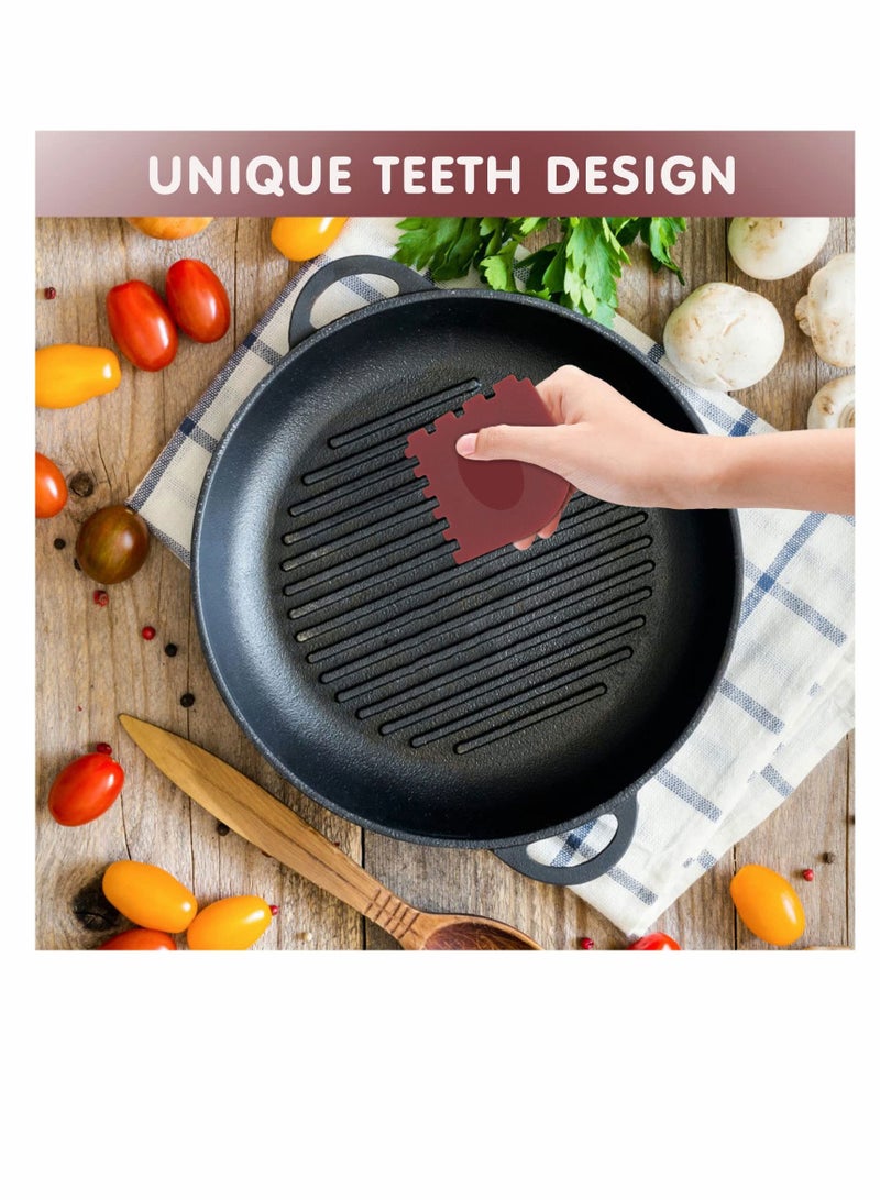 كاست ويف مكشطة مقلاة الشواء ، مكشطة من الحديد الزهر KASTWAVE مع مغناطيس مدمج ، مكشطة وعاء متينة ، مكشطة بلاستيكية لمقلاة الحديد الزهر ، مقلاة الشواء ، الشوايات والمزيد ، أحمر وأسود (4 عبوات) - Image 3