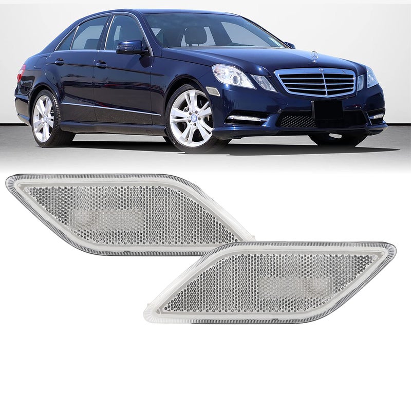 USR UNIQUE STYLE RACING USR DEPO 10-13 W212 E-Class 4D/5D Clear Front Bumper Side Marker Light Assembly Replacement Set (Left + Right) Compatible with 2010-2013 Mercedes Benz 212 E Class 4 Door / 5 Door - Image 1