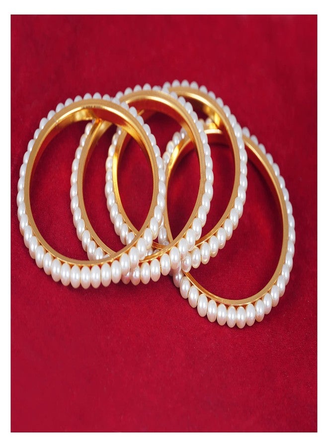 JFL - Jewellery for Less Traditional Ethnic One Gram Gold Plated Pearl Designer Bangle Set for Women.(Set of 4-2.4),Valentine - Image 5