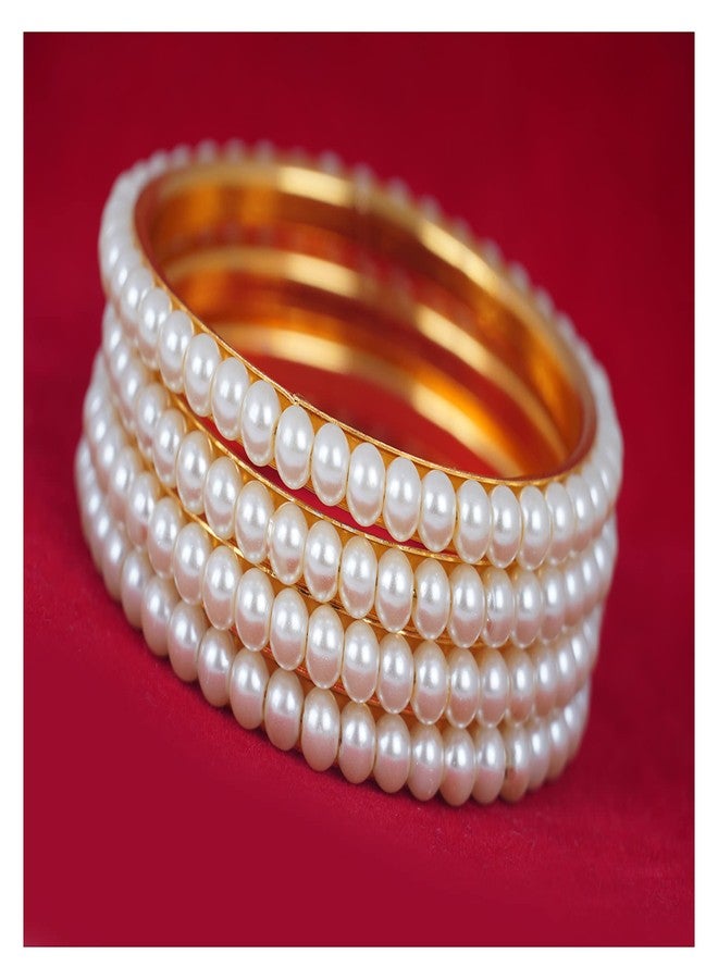 JFL - Jewellery for Less Traditional Ethnic One Gram Gold Plated Pearl Designer Bangle Set for Women.(Set of 4-2.4),Valentine - Image 2