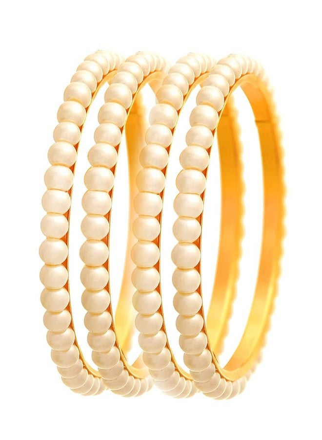 JFL - Jewellery for Less Traditional Ethnic One Gram Gold Plated Pearl Designer Bangle Set for Women.(Set of 4-2.4),Valentine - Image 1