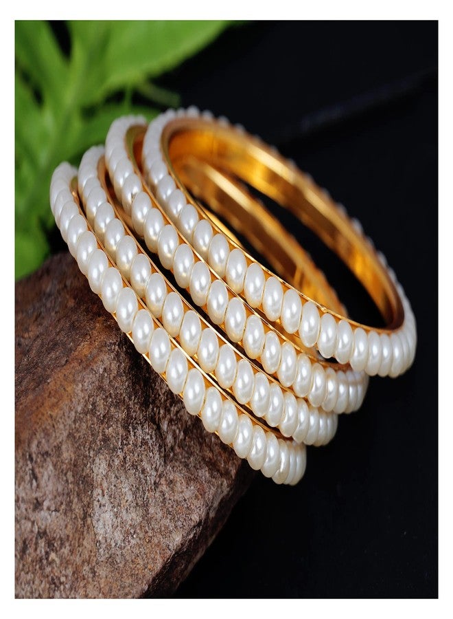 JFL - Jewellery for Less Traditional Ethnic One Gram Gold Plated Pearl Designer Bangle Set for Women.(Set of 4-2.4),Valentine - Image 4