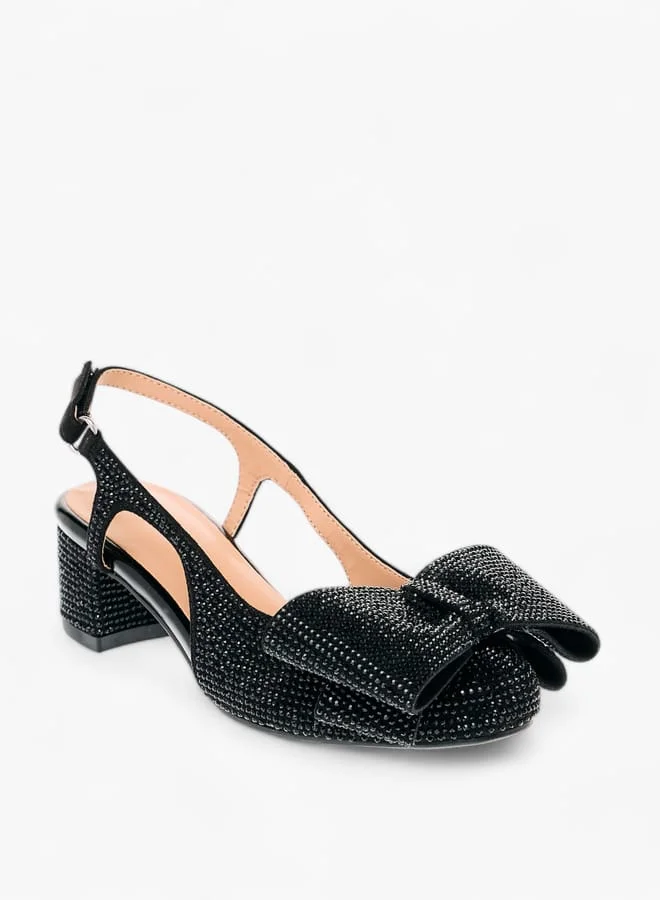 سيليست صنادل بناتي بكعب عريض وزخرفة فيونكة وإغلاق بشريط لاصق