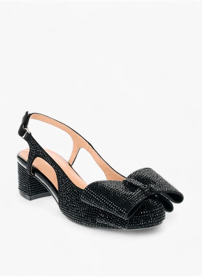 سيليست Girl's Bow Accent Block Heeled Sandals with Hook and Loop Closure
