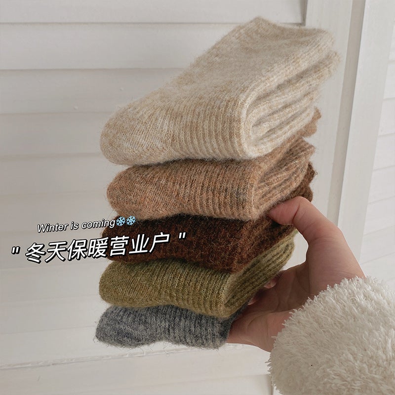 Zhuji Socks Industry Small Fragrance Solid Color Wool Socks Women'S Long Socks Thickened Warm Cashmere Retro Mid-Tube - Image 3