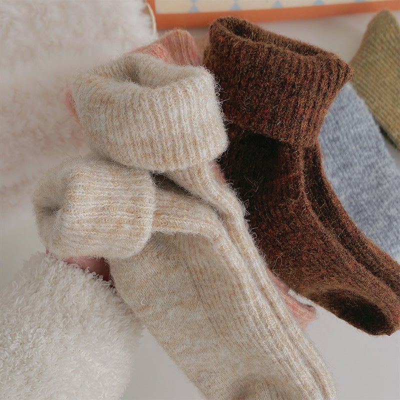 Zhuji Socks Industry Small Fragrance Solid Color Wool Socks Women'S Long Socks Thickened Warm Cashmere Retro Mid-Tube - Image 5