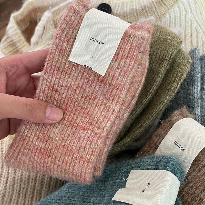 Zhuji Socks Industry Small Fragrance Solid Color Wool Socks Women'S Long Socks Thickened Warm Cashmere Retro Mid-Tube - Image 4