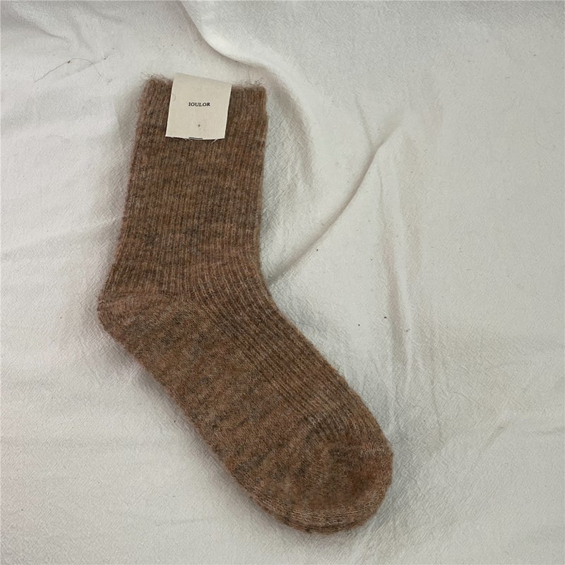 Zhuji Socks Industry Small Fragrance Solid Color Wool Socks Women'S Long Socks Thickened Warm Cashmere Retro Mid-Tube - Image 1