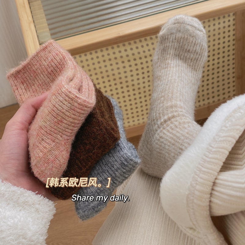 Zhuji Socks Industry Small Fragrance Solid Color Wool Socks Women'S Long Socks Thickened Warm Cashmere Retro Mid-Tube - Image 2
