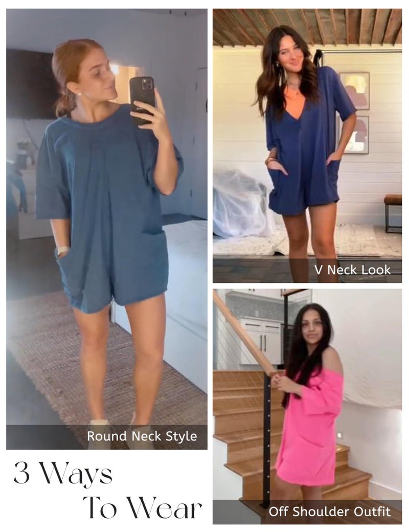 Yeokou Rompers for Women Casual Short Sleeve Oversized Athletic Workout Reversible Hot Shot Tee Romper Deep Pockets(Black-M) - Image 4