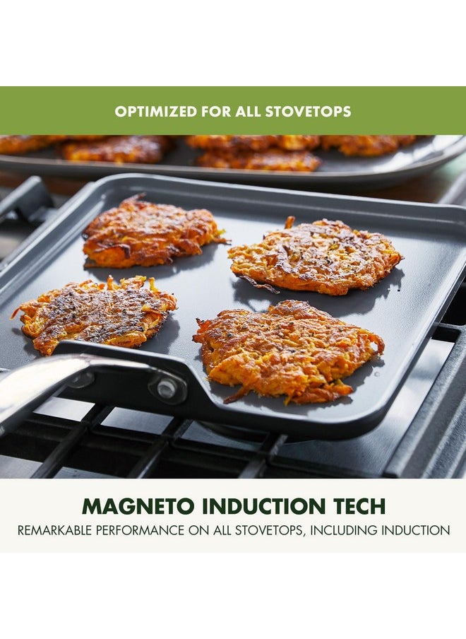 Greenpan GreenPan Valencia Pro Hard Anodized Healthy Ceramic Nonstick 11" Griddle Pan, PFAS-Free, Induction, Dishwasher Safe, Oven Safe, Gray  - Image 2
